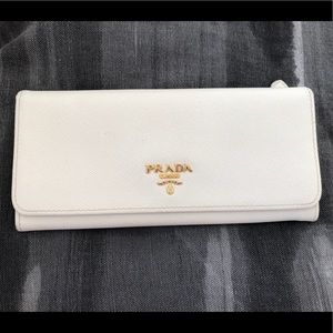 Prada Saffiano Long Wallet White